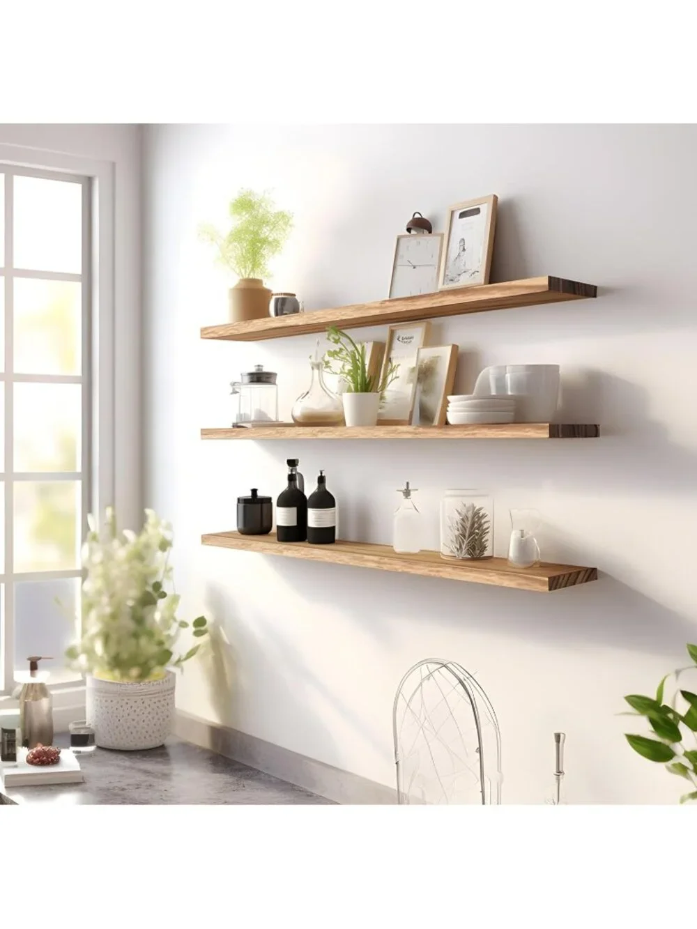 New Set of 4 Rustic Wood Floating Shelves for Wall Decoration for Home - 48In